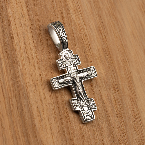 Нательный крестик серебряный 19-0052, литье, частичное чернение фото 2
