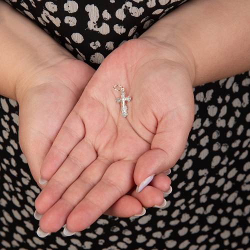 Нательный крестик серебряный 19-0008, штамп, частичное чернение фото 6