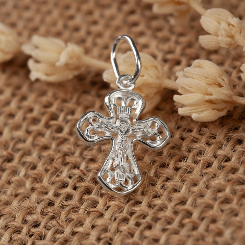 Крестик серебряный белый, литье 19-0130 фото 2