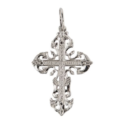 Нательный крестик серебряный 19-0070 с фианитом, литье фото 2