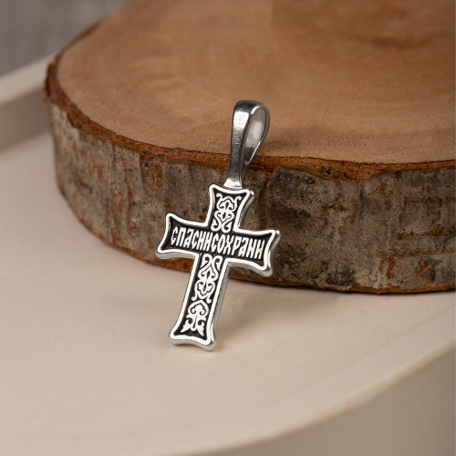 Нательный крестик серебряный 19-0053, литье, частичное чернение фото 4