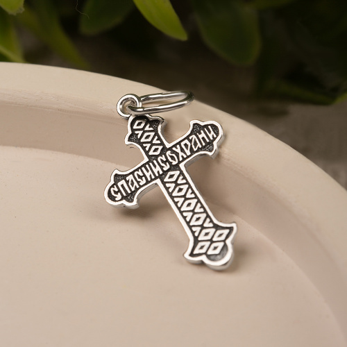 Нательный крестик серебряный 19-0046, литье, частичное чернение фото 4