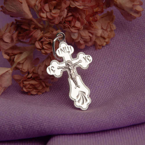 Крест из серебра штампованный белый 19-0145 фото 2