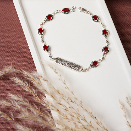 Браслет серебряный с красными фианитами 19-0115 фото 2