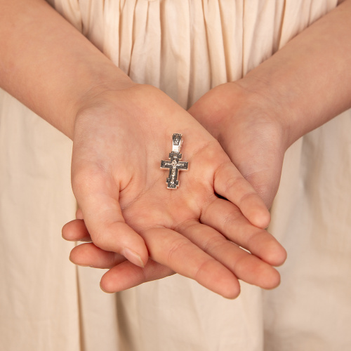 Нательный крестик серебряный 19-0032, литье, частичное чернение фото 6