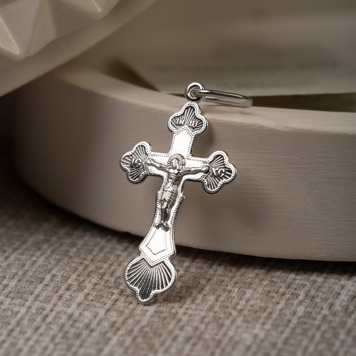Нательный крестик серебряный 19-0045, штамп, частичное чернение фото 2