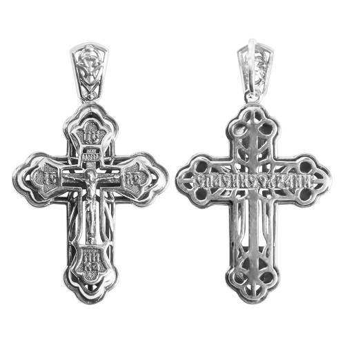 Нательный крестик серебряный 181-0041, двусторонний, чернение фото 4