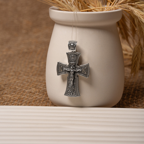 Нательный крестик серебряный 181-0057, чернение, большой фото 4