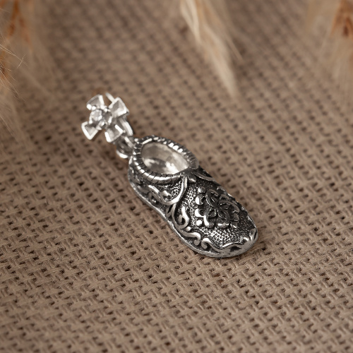 Подвеска (Медальон) "Башмачок свт. Спиридона" частичное чернение с фианитом 19-0131 фото 2