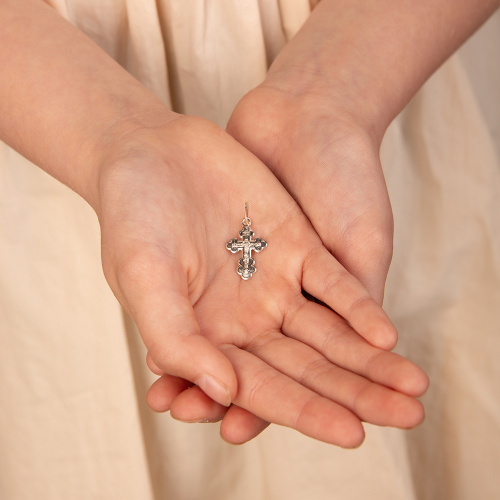 Нательный крестик серебряный 19-0015, штамп, частичное чернение фото 5