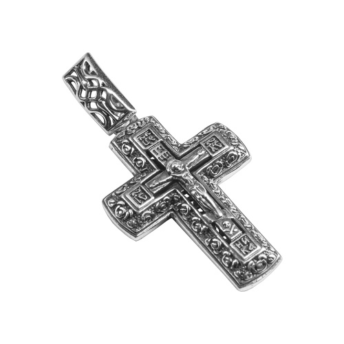 Нательный крестик серебряный 181-0040, двусторонний, чернение фото 2