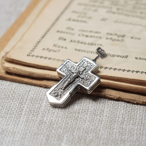 Нательный крестик серебряный 181-0063, чернение, большой фото 6
