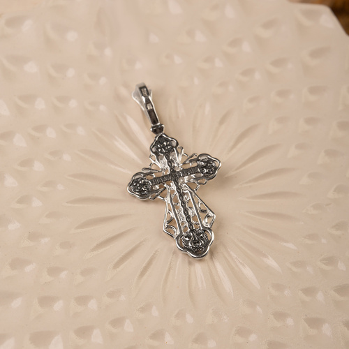 Нательный крестик серебряный 19-0047, литье, частичное чернение фото 3