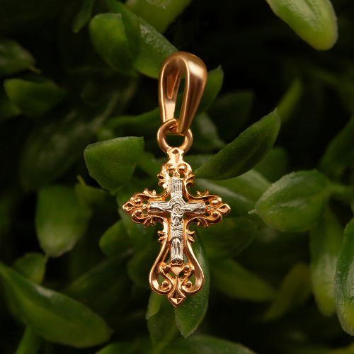 Позолоченный нательный крестик из серебра 19-0100, литье фото 2