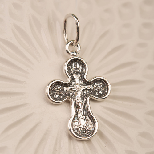 Нательный крестик серебряный 19-0018, литье, частичное чернение фото 2