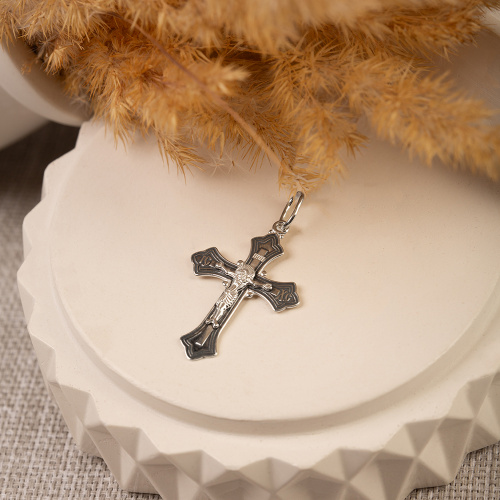 Нательный крестик серебряный 19-0010, штамп, частичное чернение фото 3