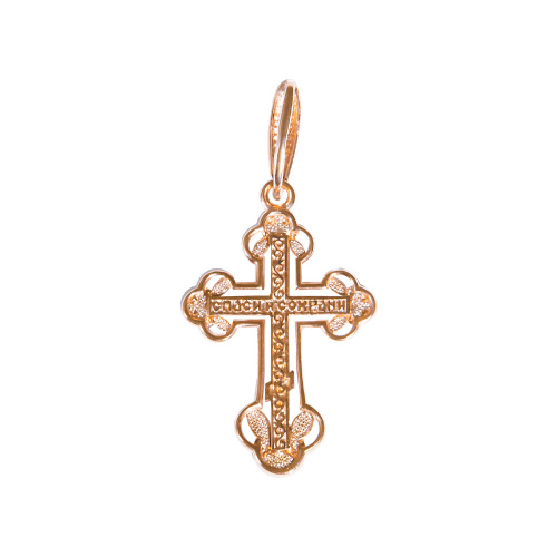 Позолоченный нательный крестик из серебра 181-0029, родирование фото 2