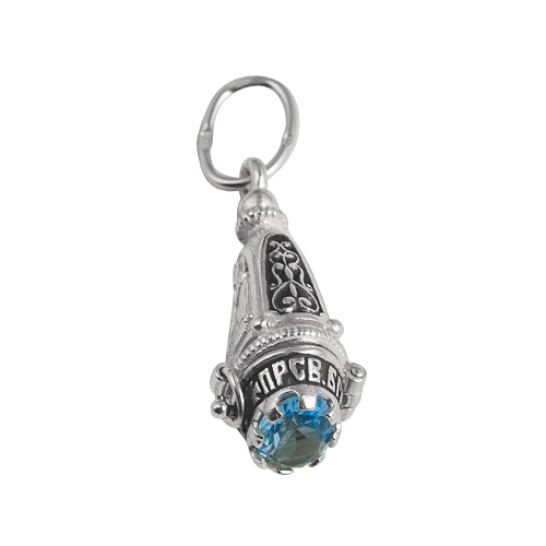 Образок-ладанка серебряный с ликом Божией Матери "Семистрельная" 19-0084, с фианитом, литье, частичное чернение фото 4