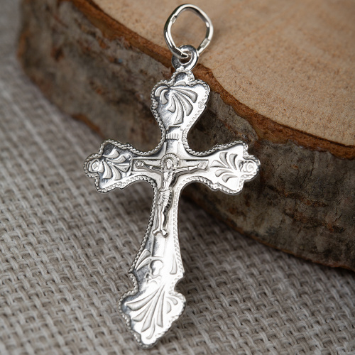 Нательный крестик серебряный 19-0044, штамп фото 5