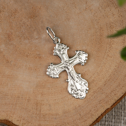 Нательный крестик серебряный 19-0028, штамп фото 2