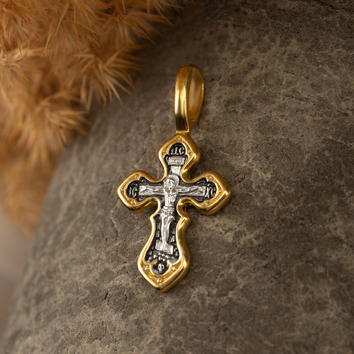 Позолоченный нательный крестик из серебра 19-0102, литье фото 2