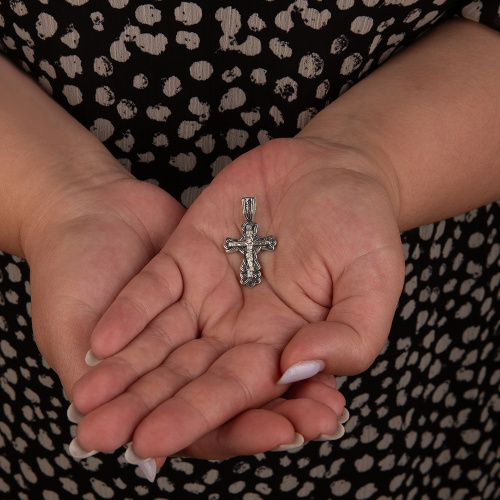 Нательный крестик серебряный 19-0054, литье, частичное чернение фото 6