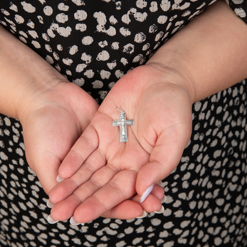 Нательный крестик серебряный 19-0003, штамп, частичное чернение фото 5