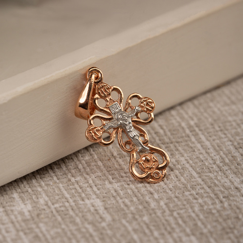 Позолоченный нательный крестик из серебра 19-0099, литье фото 3