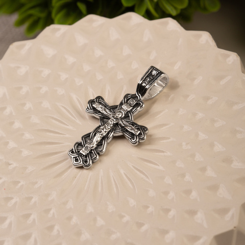 Нательный крестик серебряный 19-0054, литье, частичное чернение фото 5