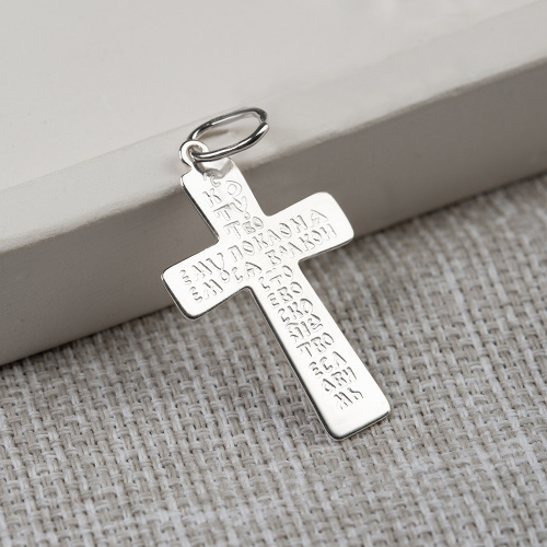 Нательный крестик серебряный 19-0003, штамп, частичное чернение фото 2