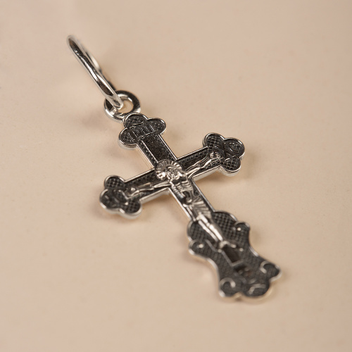 Нательный крестик серебряный 19-0008, штамп, частичное чернение фото 3
