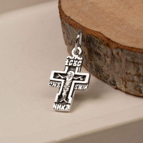 Нательный крестик серебряный 19-0051, литье, частичное чернение фото 2