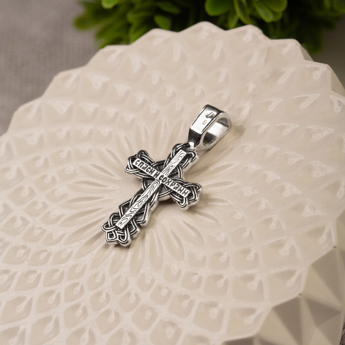 Нательный крестик серебряный 19-0054, литье, частичное чернение фото 4