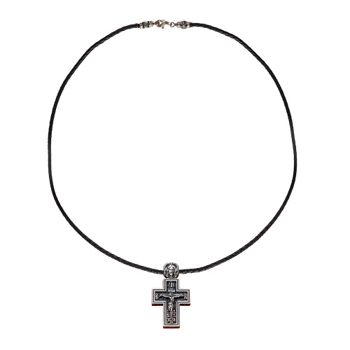 Гайтан кожаный с серебряным замком 4-0003, чернение фото 6