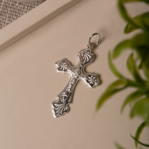 Нательный крестик серебряный 19-0044, штамп фото 4