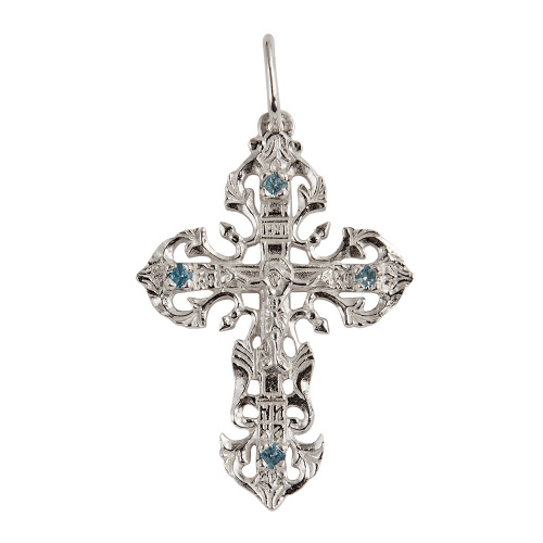 Нательный крестик серебряный 19-0070 с фианитом, литье фото 3