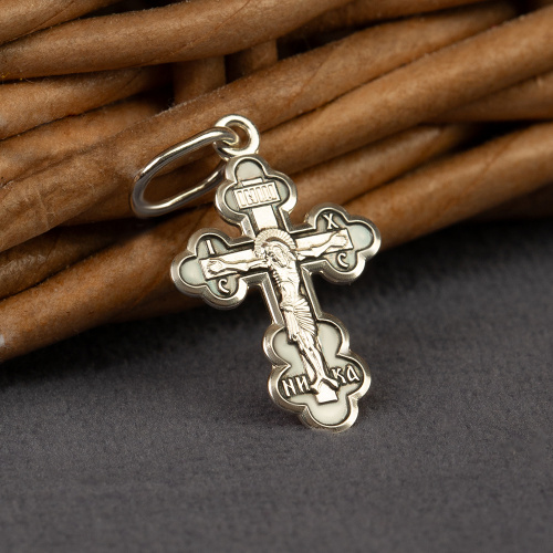 Нательный крестик серебряный 19-0015, штамп, частичное чернение фото 3