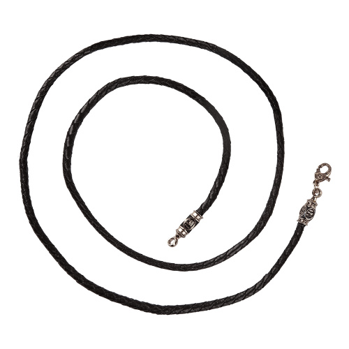 Гайтан кожаный с серебряным замком 4-0003, чернение