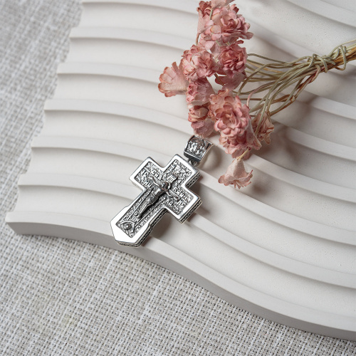 Нательный крестик серебряный 181-0063, чернение, большой фото 3