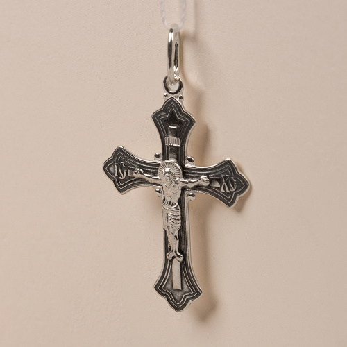 Нательный крестик серебряный 19-0010, штамп, частичное чернение фото 4