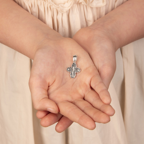 Нательный крестик серебряный 19-0048, литье, частичное чернение фото 6 Нательный крестик серебряный 19-0048, литье, частичное чернение фото 6