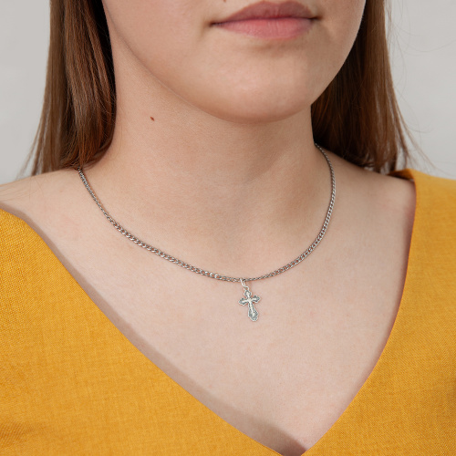 Нательный крестик серебряный 19-0035, штамп, частичное чернение фото 3