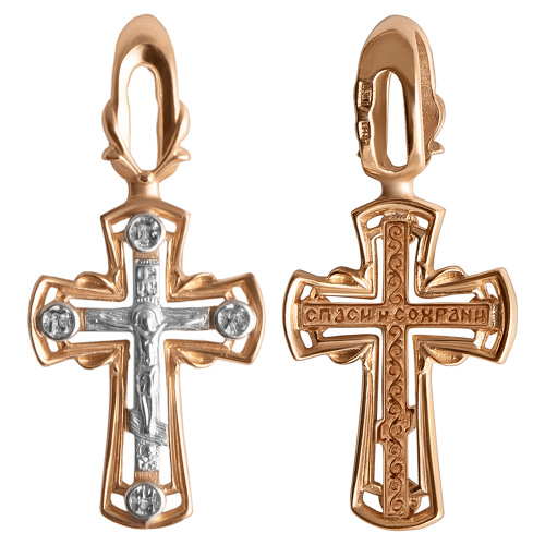 Позолоченный нательный крестик из серебра №10, родирование 181-0033