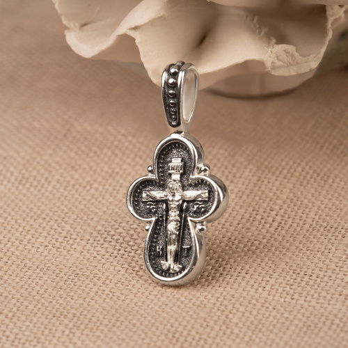 Нательный крестик серебряный 19-0050, литье, частичное чернение фото 4 Нательный крестик серебряный 19-0050, литье, частичное чернение фото 4