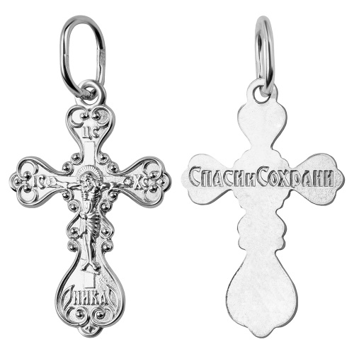 Нательный крестик серебряный 19-0005, штамп, родирование