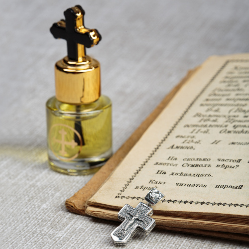 Нательный крестик серебряный 181-0062, чернение,малый фото 4