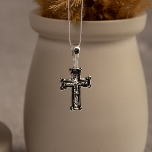 Нательный крестик серебряный 19-0053, литье, частичное чернение фото 5