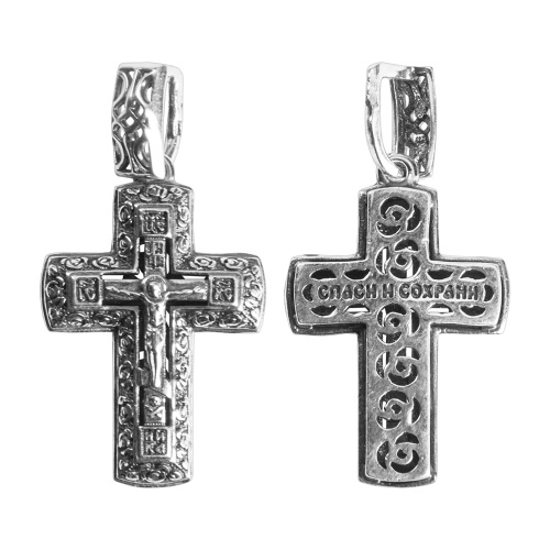 Нательный крестик серебряный 181-0040, двусторонний, чернение фото 4