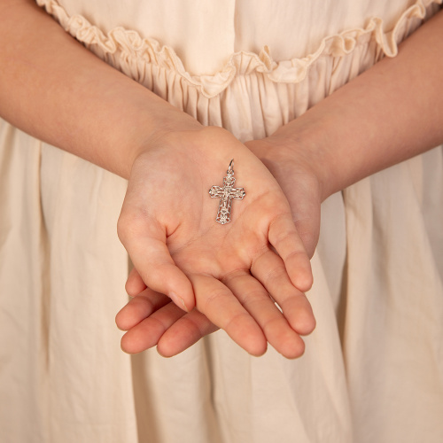 Нательный крестик серебряный 19-0024, литье, родирование фото 5