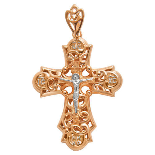 Позолоченный нательный крестик из серебра 181-0014, двусторонний, родирование фото 7